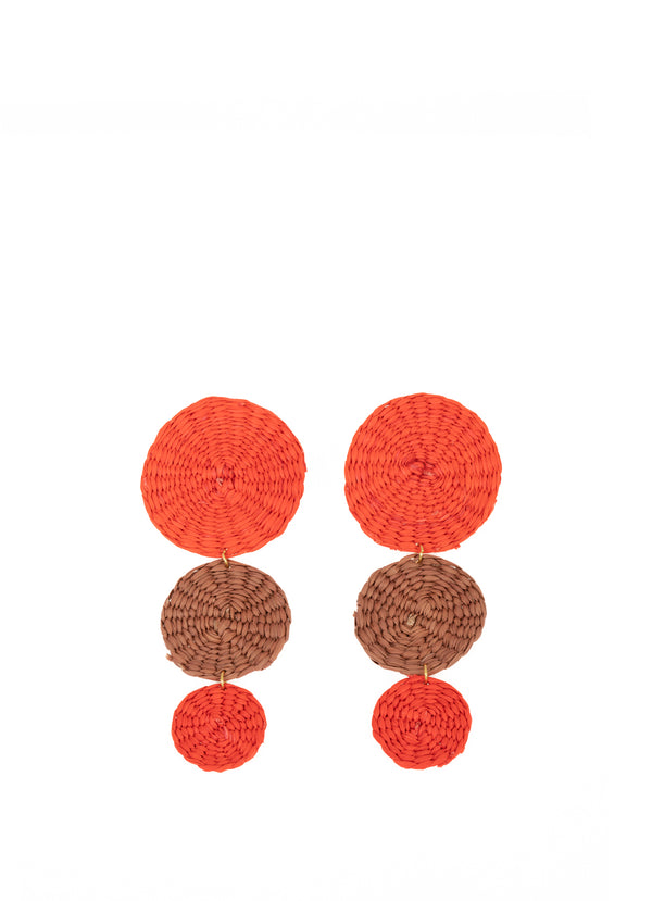 Red Trinity Circle Toquilla Straw Earrings